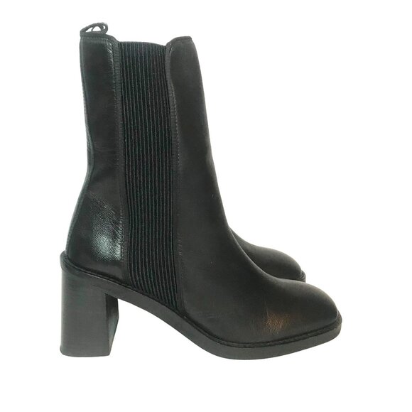 ASOS DESIGN Ranger heel Black Mid Calf Mid Heel Boots Womens 7 Pull On Elastic - Picture 1 of 12